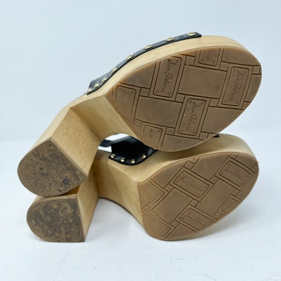 Sam Edelman Chunky Platform Sandals Womens 8.5M Black Leather Slingback Peep Toe - Picture 11 of 12